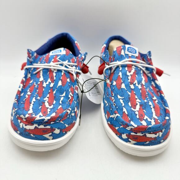 Hey Dude Mens Wally Slip-On Casual Shoe US 10 EU 43 Fish Camo Red Blue NIB - Picture 6 of 12